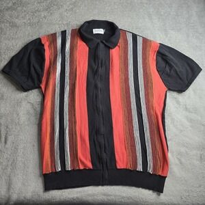 Oxknitstore Vintage Clothing 1960's Mod Style Full Zip Polo Mens 4XL Striped